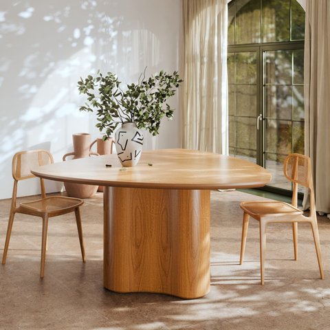 Mesa de Jantar Palmas Orgânica Triangular Premium Alto Padrão Laminado Cinamomo