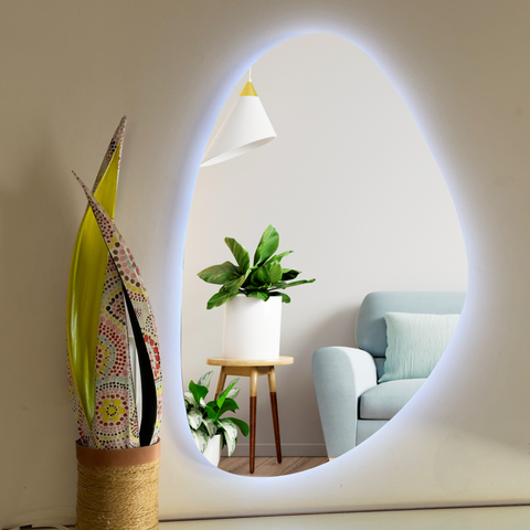 Espelho Orgânico Lapidado com Led 80x51cm com Led À Pilha ou Fonte:branco Frio/pilha