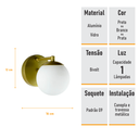 Ver imagem 5 de Arandela Figo Ouro com Globo de Vidro Branco - 1-2620-14-br