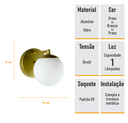 Ver imagem 5 de Arandela Figo Ouro com Globo de Vidro Branco - 1-2620-14-br