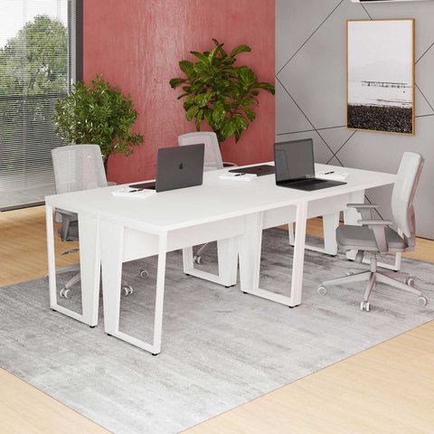Estação Trabalho Escritório P/ 4 Pessoas 240cm Pé Metal F5 Cor:branco