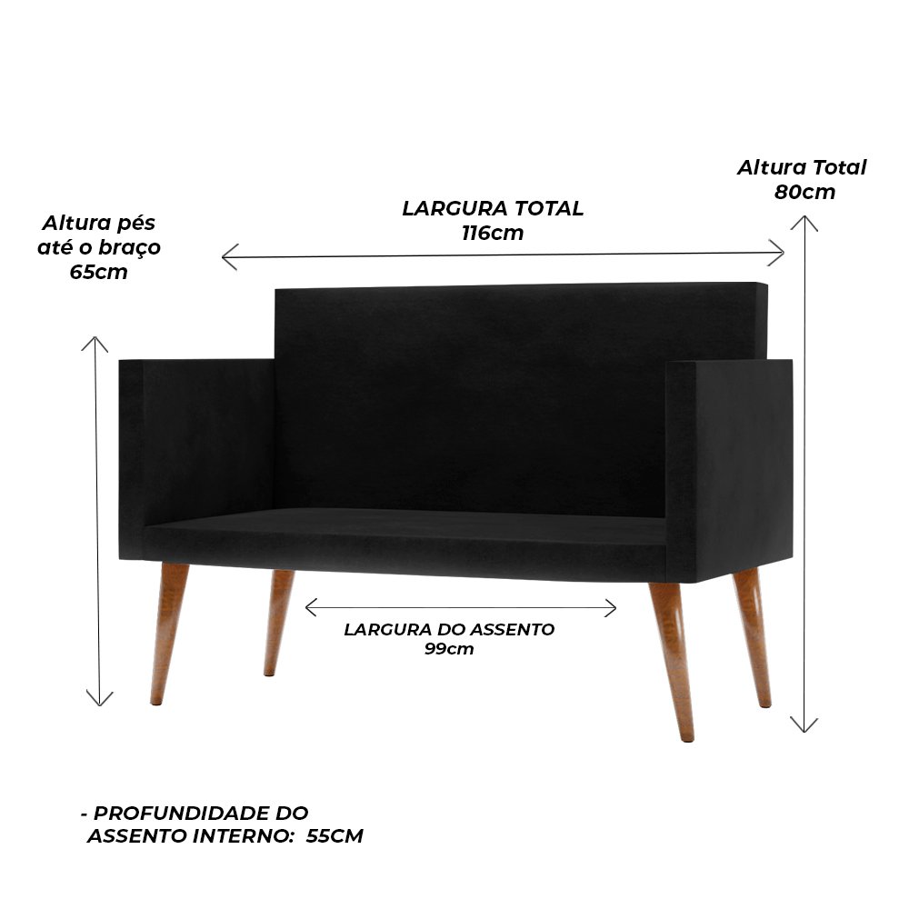 Kit 2 Poltronas + Sofá Recepção Baixo Custo Oferta Envio Já - Preto - 8