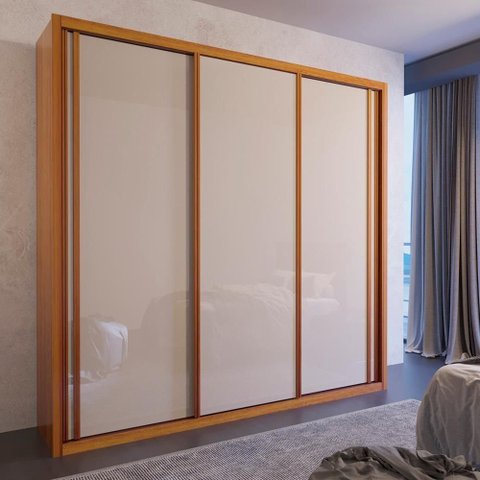 Guarda Roupa Casal Torino 3 Portas de Correr 4 Gavetas MDF Naturale-Off Bom Pastor Móveis 205cm