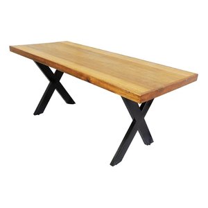 Mesa Industrial Texas Madeira Maciça 2,50m Ferragem Preta