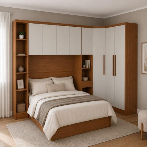 Guarda Roupa Modulado Safira Essencial Una 8 Portas 4 Gavetas MDF Cumaru-Fendi
