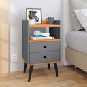 Ver imagem 2 de Kit 2 Mesas de Cabeceira Mesinhas Canto Quarto Casal Nicho 2 Gavetas Retrô Dream -cinza/cinamomo-rpm