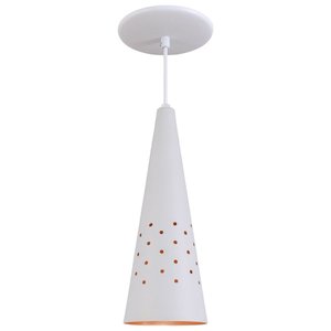 Pendente Cone Furado Luminária Lustre Alumínio Branco Textura C/ Cobre - T&T Iluminação