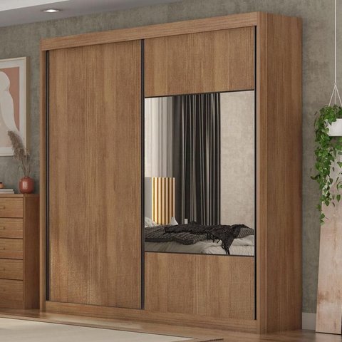 Guarda Roupa Casal Ambiente Sienna 2 Portas 4 Gavetas Cumaru 23 com Espelho – Novo Horizonte