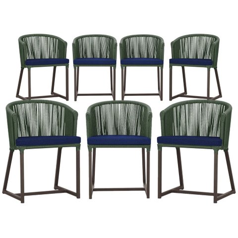 7 Cadeiras de Jantar Área Noronha em Alumínio com Pintura Marrom Corda Náutica Estofado 10 Trama Ori