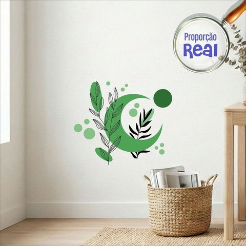 Adesivo Floral Boho Verde Estilo Nórdico 60x51 Minimalista Mod.05