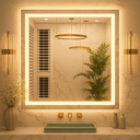 Ver imagem 2 de Espelho Quadrado 70x70 cm Jateado LED 3 Cores Touch Moderno