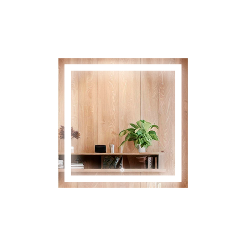 Espelho Quadrado 70x70 cm Jateado LED 3 Cores Touch Moderno