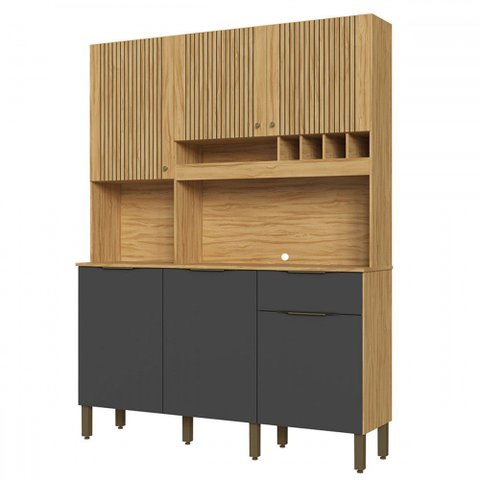 Cozinha Compacta Moscato 6 Portas 1 Gaveta 100% Mdf Amêndoa/chumbo - Rio Doce