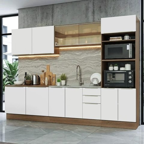 Armário de Cozinha Completa 310 Cm Rustic/branco Veludo Lux Madesa 04 Rustic/branco Veludo