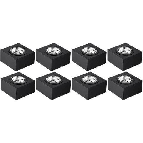 Jogo 8 Luminárias Plafons Pretos de Sobrepor Box 17cm GU10 Dital 12W