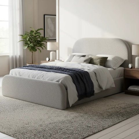 Cama Queen Cabeceira Estofada Quarto Moderno Alto Padrão:boucle Cinza