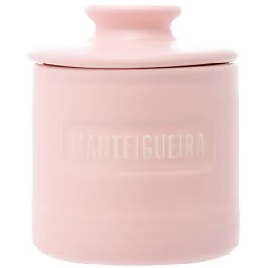 Manteigueira Francesa Matte de Cerâmica com Tampa Rosa