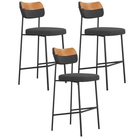 Kit 03 Banquetas Alta Bar Cozinha Sala Jantar Whisky Elira L02 Couríssimo Whisky Linho Chumbo -