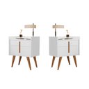 Ver imagem 1 de Kit 2 Mesas de Cabeceira 1188 Com Porta e Gaveta Pés Palito Branco - JM Casa dos Moveis