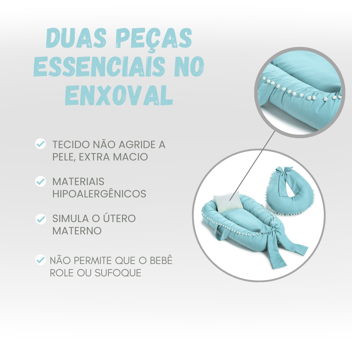 Ninho de Bebê Redutor de Berço Luxo Azul + Amamentação Percal 400 Fios - 5