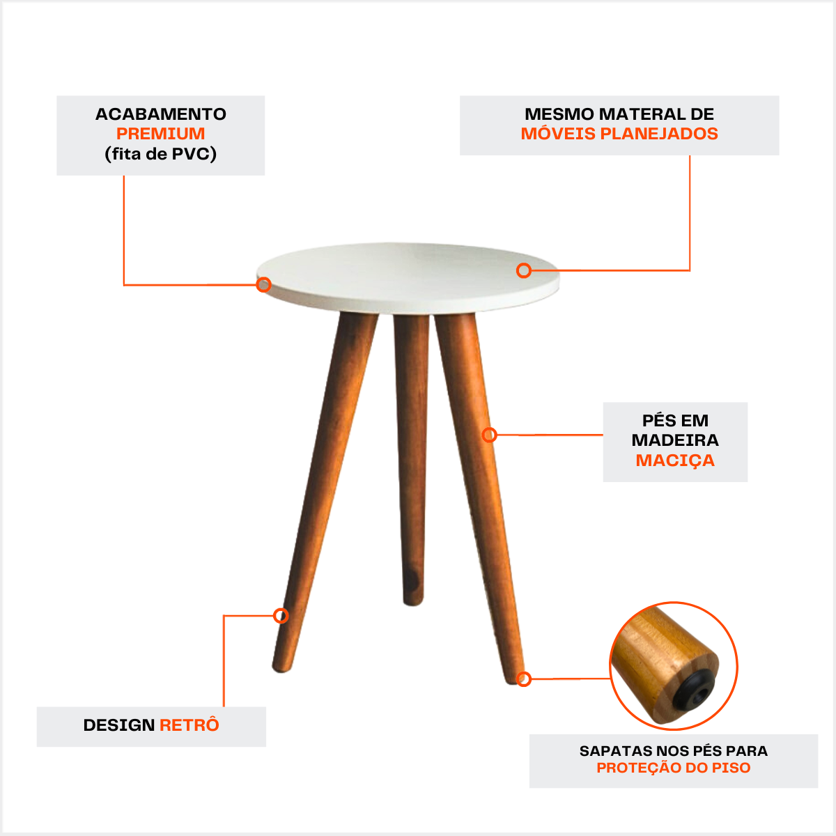 Jogo Trio 3 Mesas Lateral de Apoio Redonda Pequena Pés Palito Retrô Tripé Madeira Maciça Enfeite de - 5