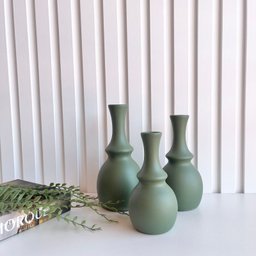Trio vaso garrafa verde oliva em cerâmica enfeite de mesa - 2