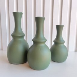 Trio vaso garrafa verde oliva em cerâmica enfeite de mesa - 4