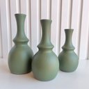 Ver imagem 4 de Trio vaso garrafa verde oliva em cerâmica enfeite de mesa