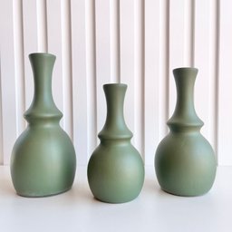 Trio vaso garrafa verde oliva em cerâmica enfeite de mesa - 3