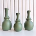 Ver imagem 3 de Trio vaso garrafa verde oliva em cerâmica enfeite de mesa
