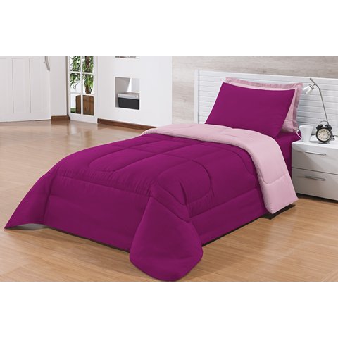 Kit Edredom Solteiro 4 Peças Pérola Pink/rosa