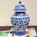 Ver imagem 1 de Pote Porcelana Azul e Branco Florido Importado D17 X A31cm