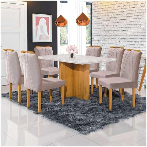 Conjunto Sala De Jantar 6 Cadeiras Mel Off White Nude