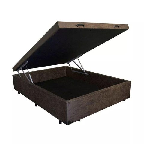 Cama Box com Baú Casal Homequeen Suede Marrom 41x138x188 Suporte 150kg Tratamento