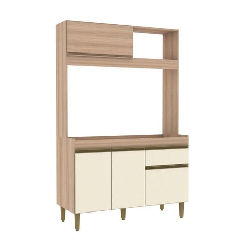 Armário de Cozinha Compacta em Mdp Mel e Off White 1,94 X 1,24 M Splendore