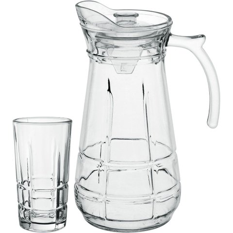 Jogo Jarra Moringa/copos Água Suco Tampa Acrilico Vidro 1,7l/270ml