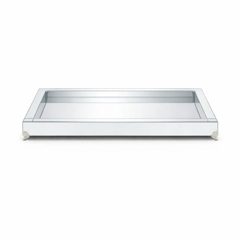 Bandeja Decorativa Espelhada Prata Pés Metálicos 30x50cm