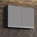 Ver imagem 1 de Armário Aéreo 80cm 2 Portas Califórnia Preto/Cinza - Lumil Móveis