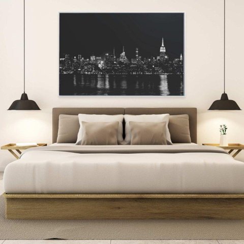 Quadro Rio Hudson Preto E Branco 120x80 Cm Vidro Impresso