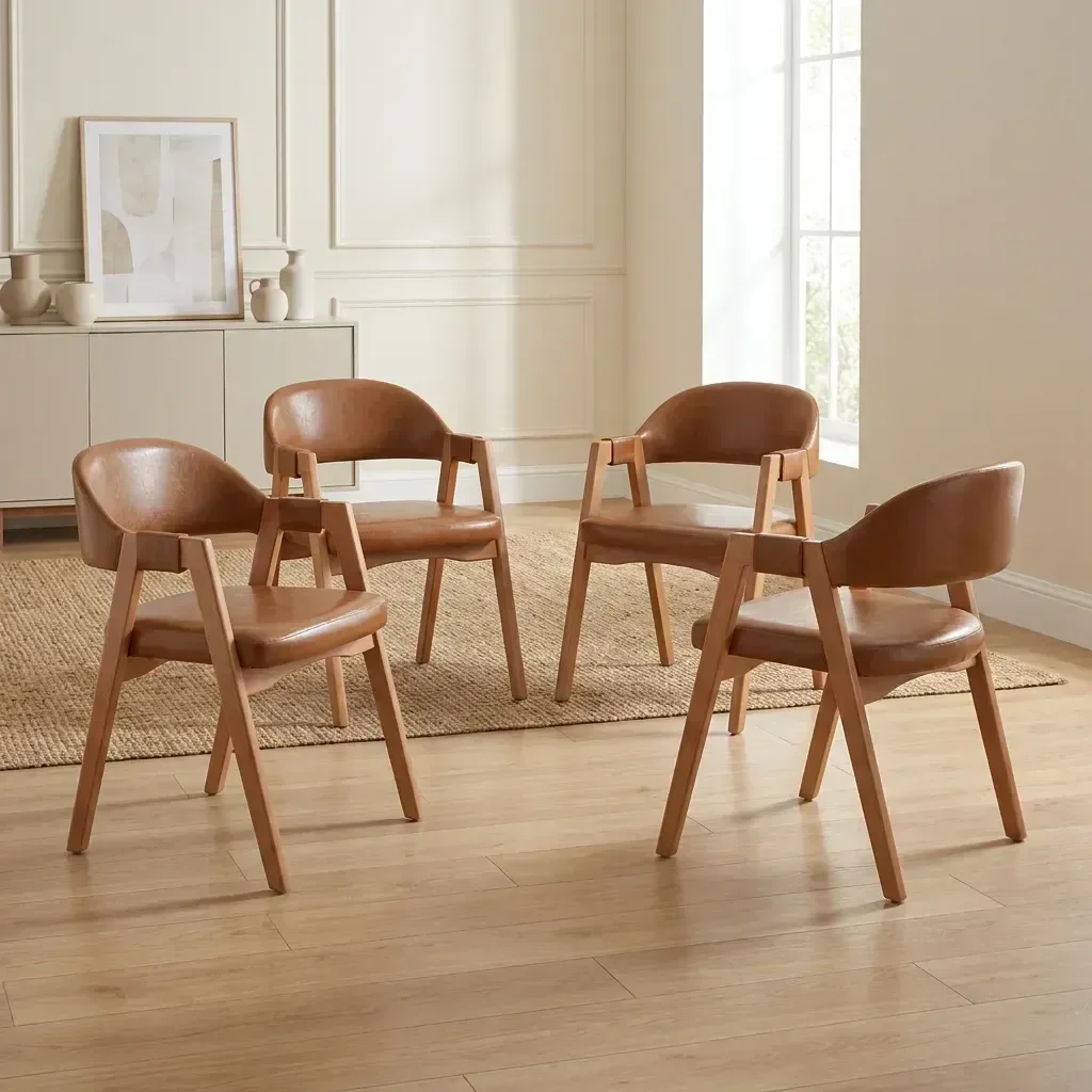 Ver mais imagens de Kit 4 Cadeiras Estofadas para Mesa de Jantar Madeira Gaia Caramelo Yescasa