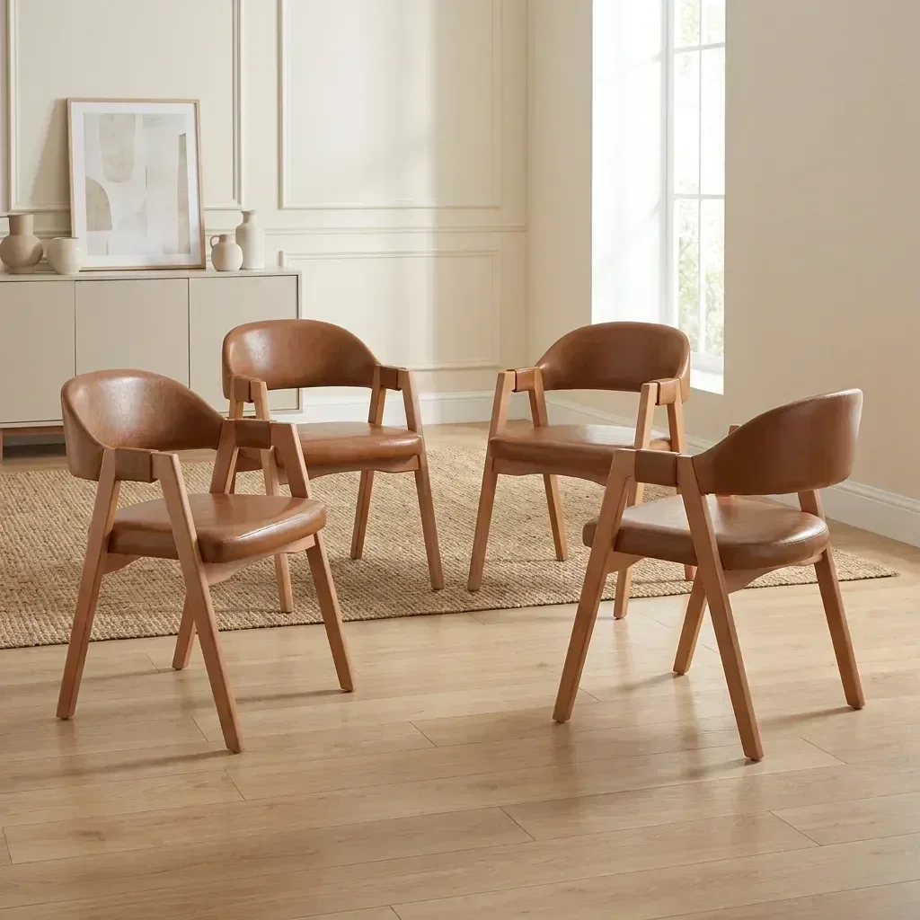 Ver mais imagens de Kit 4 Cadeiras Estofadas para Mesa de Jantar Madeira Gaia Caramelo Yescasa Marrom