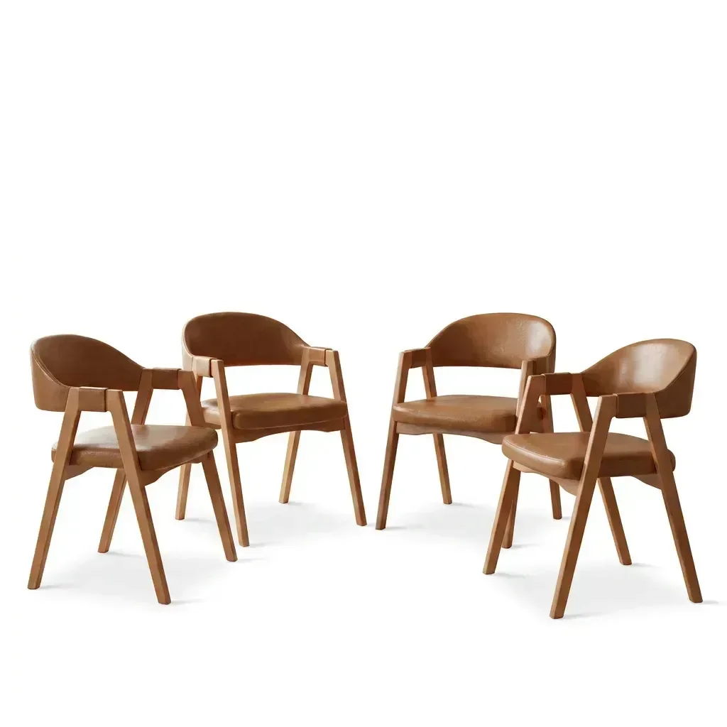 Ver imagem 3 de Kit 4 Cadeiras Estofadas para Mesa de Jantar Madeira Gaia Caramelo Yescasa