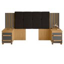 Ver imagem 1 de Cabeceira Casal Extensível com 2 Mesas de Apoio Ripado e Estofado Cinamomo com Grafite Suíça - Rv Mó