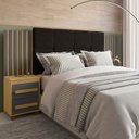 Ver imagem 2 de Cabeceira Casal Extensível com 2 Mesas de Apoio Ripado e Estofado Cinamomo com Grafite Suíça - Rv Mó