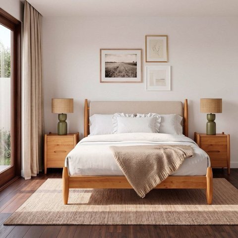 Conjunto Cama Queen com 2 Mesas de Cabeceira Baru CabeCasa MadeiraOriginals Marrom/Cacau