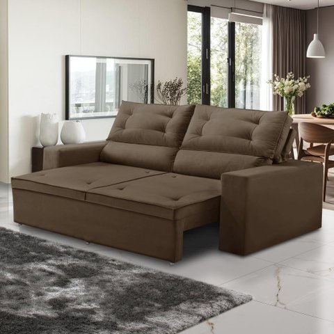 Sofá Retrátil e Reclinável 3 Lugares com Molas 2,00m Lana Suede Marrom Rover & Beato