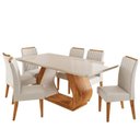 Ver imagem 3 de Conjunto Sala de Jantar 6 Lugares Retangular Tampo de Vidro e MDF Dai Yescasa Bege/Mel/Off White