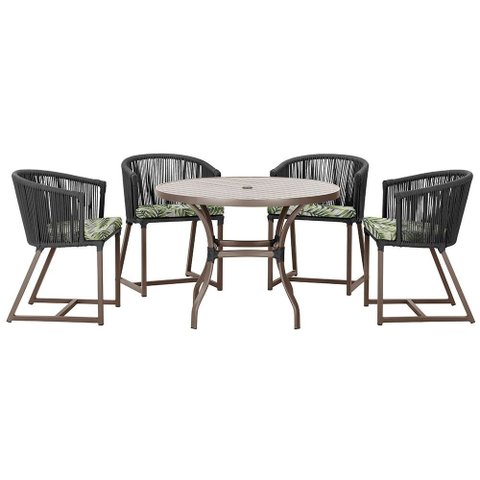 Mesa com 4 Cadeiras de Jantar Roma 100cm e Noronha em Aluminío Marrom Corda Nautica Estofado 5 Trama
