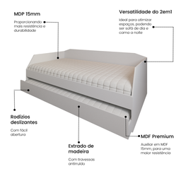 Bicama Solteiro Duo com Cama Auxiliar em Mdf Premium Branco - 2