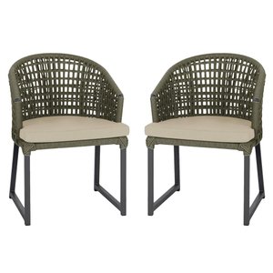 2 Cadeira Noronha Aluminio Micro Pintura Preta, Tr. Telinha Corda Nautica Verde Militar, Estofado -